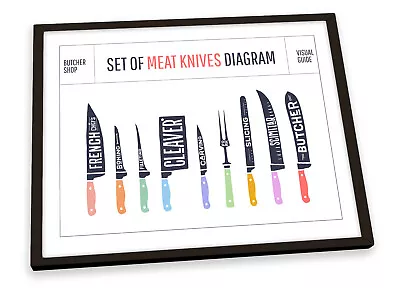 Meat Knives Butcher Shop Kitchen FRAMED ART PRINT Picture Poster Artwork • $64.99