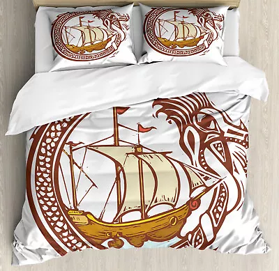 Marine Duvet Cover Set Sailing Boat Waves Dragon • £32.99