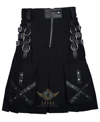 Men's Gothic Fashion Utility Kilt 100% Cotton And Leather Straps Goth Kilt  • $60