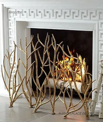 Gold Branches Iron Fireplace Fire Screen Hand Forged Modern Branch Twig 47in • $371.80