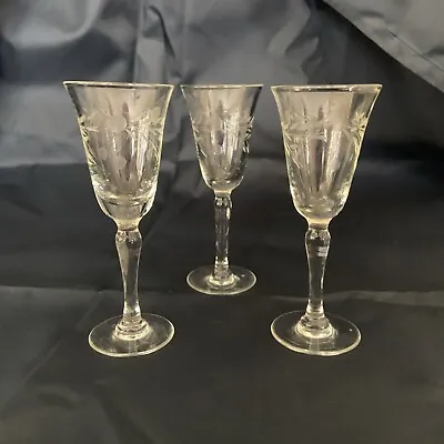 Vintage Crystal Floral Etched Cordial Sherry Glasses Liqueur Stemware • $15