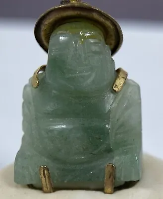 Vintage Gold Color Green Jade Buddha With Hat Pendant Handcrafted • $69.95