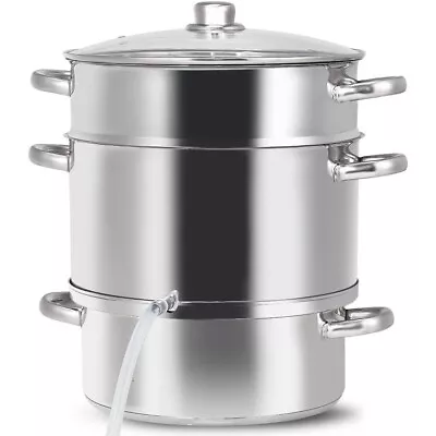 11qt Stainless Steel Fruit Juicer Steamer Kitchen Stove Top Multipot W/Glass Lid • $88.97