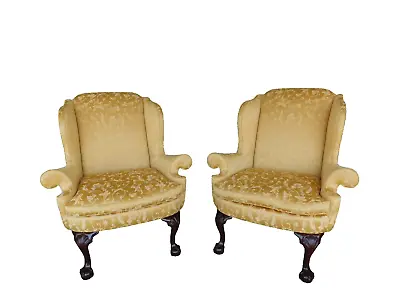 Kindel Winterthur Chippendale Wing Back Chairs - A Pair • $4295