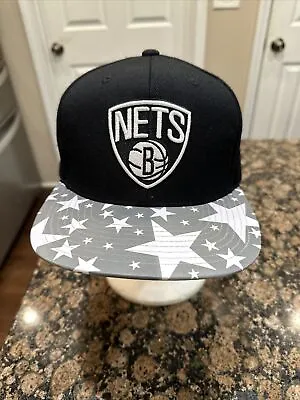 Brooklyn Nets Mitchell & Ness SnapBack Adjustable Hat Black/Gray W/ White Stars • $16.99