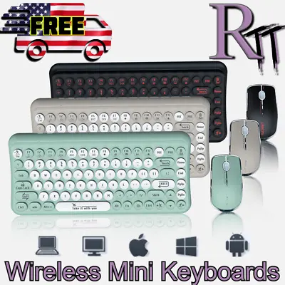 Mini 2.4G Wireless Retro Keyboard And Mouse Combo Round Keys Computer Laptop Mac • $39.98