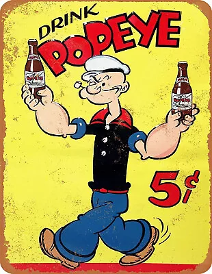 Vintage Retro Plaque POPEYE DRINK Pub Shed Bar Kitchen Man Cave Gift Metal SIGN • £3.99