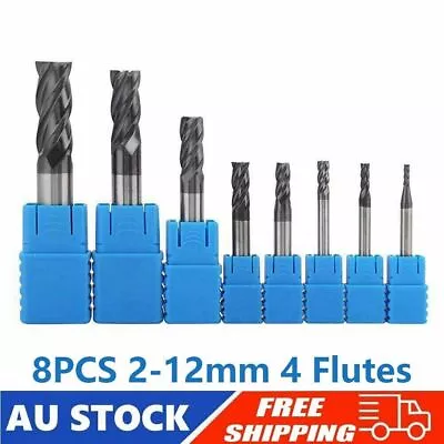 8X Carbide End Mill Set  2-12mm 4 Flutes Kit Tungsten Steel Milling Cutter Tool • $54.14