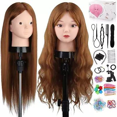 Mannequin Head With 80% Human Hair 23.5  Real Hair Cosmetology Brown • $53.99