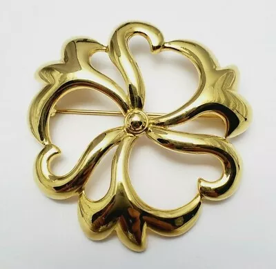 Vintage Signed Monet Gold Tone Round 3 Hearts Brooch Pin Valentine's Day (J973) • $14.99
