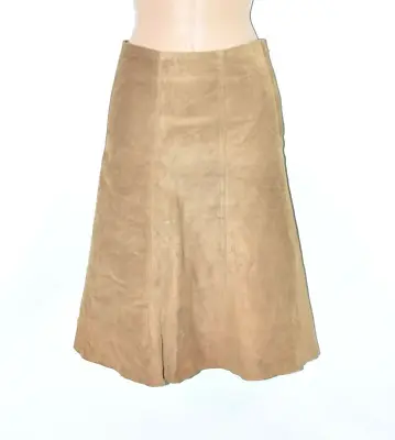 H&M Women's Real Leather A-Line Pleated Midi Length Brown Skirt Size UK12 W29  • £34.99