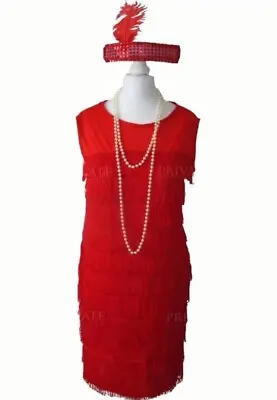 1920'S  Red Flapper Fancy Dress Costume 8 -10- 12 Ladies Charleston Gatsby New • £12.99