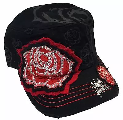 £15.81 • Buy Rhinestone Bling Fashion Women Military Cadet Castro Vintage Distressed Cap Hat 
