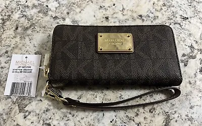 NEW WITH TAGS!  Michael Kors Jet Set Large Phone Case Wristlet Wallet Brown SAVE • $39