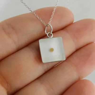 Square Mustard Seed Necklace - 925 Sterling Silver - White Pendant Faith Bible • $33