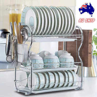 3 Tier Dish Rack Cutlery Drying Drainer Plate Cup Holder Kitchen Storage Stand • $36.85