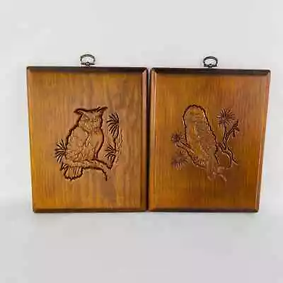 Vintage Wood Owl Wall Plaques Set Of 2 • $25