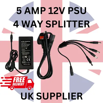 £10.49 • Buy CCTV 4 Way Splitter Power Supply 5 Amp 5000ma PSU 2.1mm 12V DC 5A UK Plug