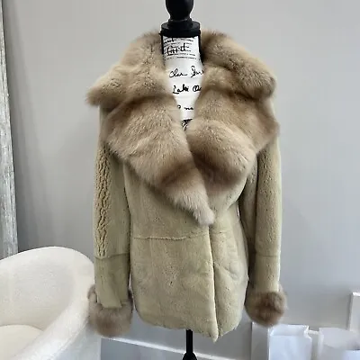 Hockley Beige Natural Sheared Mink Fur Jacket With Large Sable Fur Collar Cuffs • $950