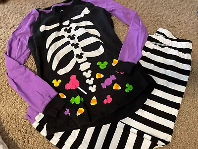 $14.99 • Buy EUC Disney Store Mickey Mouse Skeleton Candy Pajama Set Women Adult Halloween XS