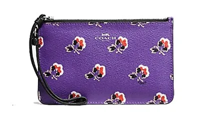 NWT Coach Small Wristlet Bramble Rose Coated Canvas Leather Purple 56027 Wallet • $29.99