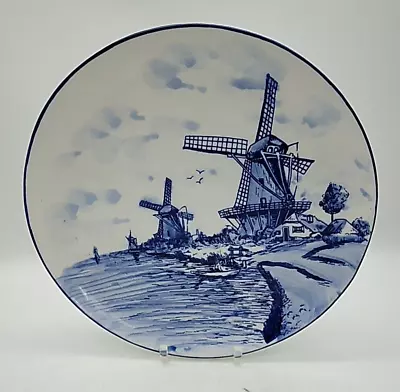 Antique Delft's Blue DUTCH WINDMILLS LARGE 10.5  Wall Plate Hand Painted Holland • $59.99