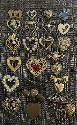 Vintage All Heart Pearl Enamel Goldtone Dangle Brooch Lot Of 20 • $75