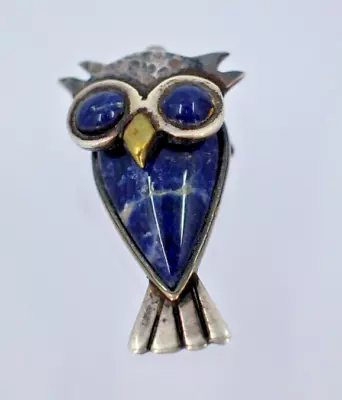 Vintage 1950's Tono Taxco Sterling Silver 925 Lapis Lazuli Owl Brooch Pin 1.38  • $21.50