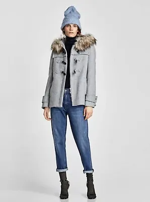 $130 • Buy Zara Duffel Coat With Hood Gray Color Sz Small