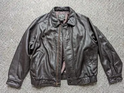 Vintage EDDIE BAUER Leather Jacket L Dark Brown BOMBER Motorcycle • $168.95