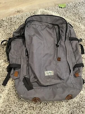 Vintage LL Bean Canvas Leather Continental Rucksack Backpack Bag Travel Gray • $75