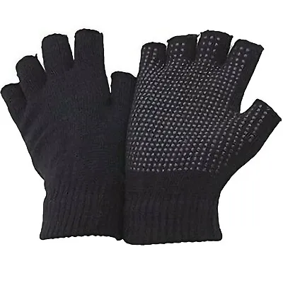 £3.84 • Buy Fingerless Gloves Black Thermal Mens Womens Unisex Half Finger Magic One Size