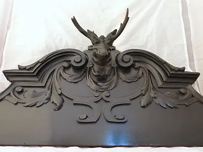 XL Antique Hand Carved Black Forest Pediment RARE 31  Hunting Horns Stag 19th • £634.23