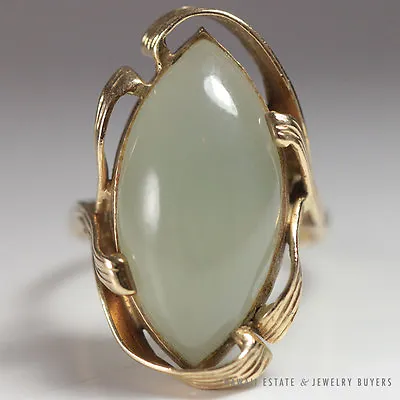 Ming's Hawaii Pale Green Marquise Jade Ring 14k Yellow (sz 5.75)  • $950