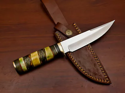 Rody Stan HANDMADE D2 FIXED BLADE HUNTING KNIFE/CAMPING KNIFE-ENGRAVED BONE/BRAS • $1.36