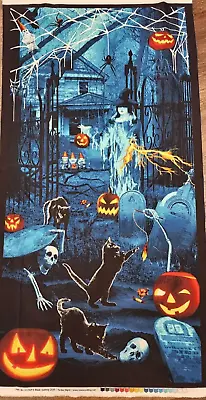 Halloween Thriller Night Glow In Dark Witch Gnomes House Cotton Fabric 24  Panel • $9