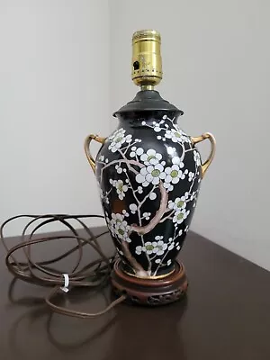 Vintage Japanese 2 Handle Cloisonné Vase Table Lamp Wood Base Works • $99