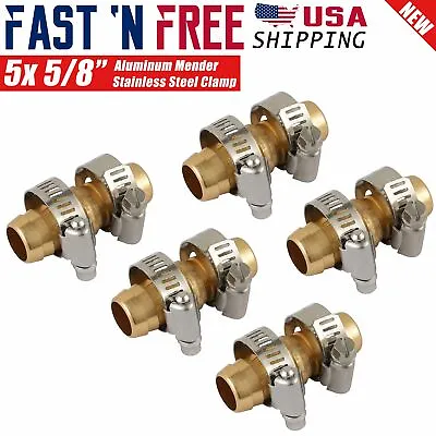 5 Pcs 5/8  Inch Garden Hose Repair Mender Coupler Connector With Stainless Clamp • $8.99