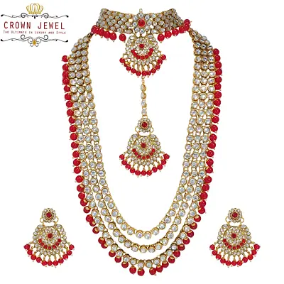 Indian Bridal Wedding Kundan Choker 5 Pcs Pearl Jewelry Necklace Earrings Set • $25.34
