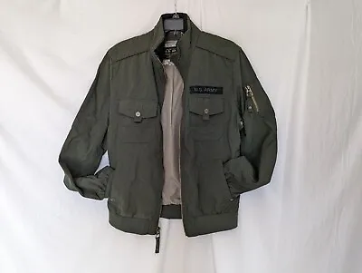 Vintage US Army Bomber Green Zip Front Lined Windbreaker Jacket With 5 Pockets M • $89