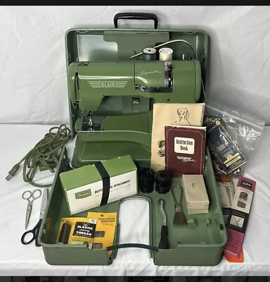 Vintage Elna Supermatic 722010 Portable Green Sewing Machine In Case • $99