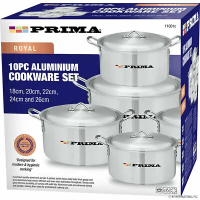 £50.99 • Buy Prima 10pc Aluminium Cookware Set Kitchen Cooking Pots Casserole Catering New Uk