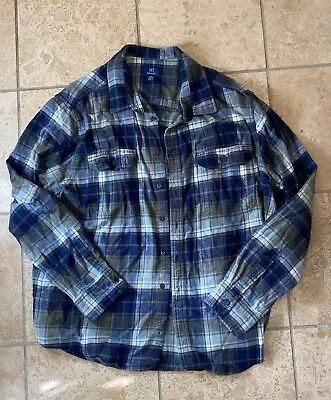 Lot Of 2 Mens XXL Flannel Shirt (50-52) Blue Beige And Black Rust Button Up • $15