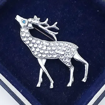 Vintage Staybrite Stag Deer Glass Blue Eye Charles Horner Style Pin Brooch • £12.99