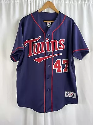 Jack Morris Minnesota Twins Jersey Majestic XL Home Blue #47 Sewn Authentic • $74.99