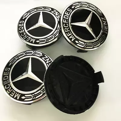 4Pcs BLACK CHROME Wheel Centre HUB CAPS For Mercedes Benz AMG C E S CLA GLA 75mm • $15.50