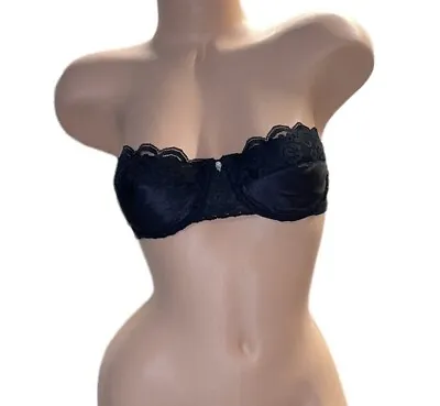 Maidenform Chantilly Vintage Black Satin Lace Strapless Nylon Bra Womens 36B • $28