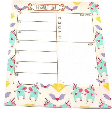 $10.34 • Buy 1x A4 Unicorn Design Desk Weekly Planner & Shopping List Pad Tear Off Sheets