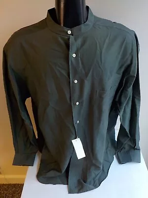 CLAIBORNE LS Banded Collar Button Front Shirt-Green-Cotton-SZ 17 1/2 NWT • $35.95