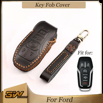 Leather Key Cover Remote Engine Start Fob Smart For 2015-2017 Ford F150 5 Button • $17.99